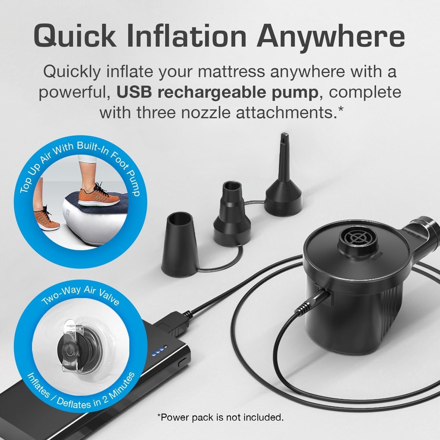 Active Era Luxury Camping Air Bed with USB Rechargeable Pump Single Size