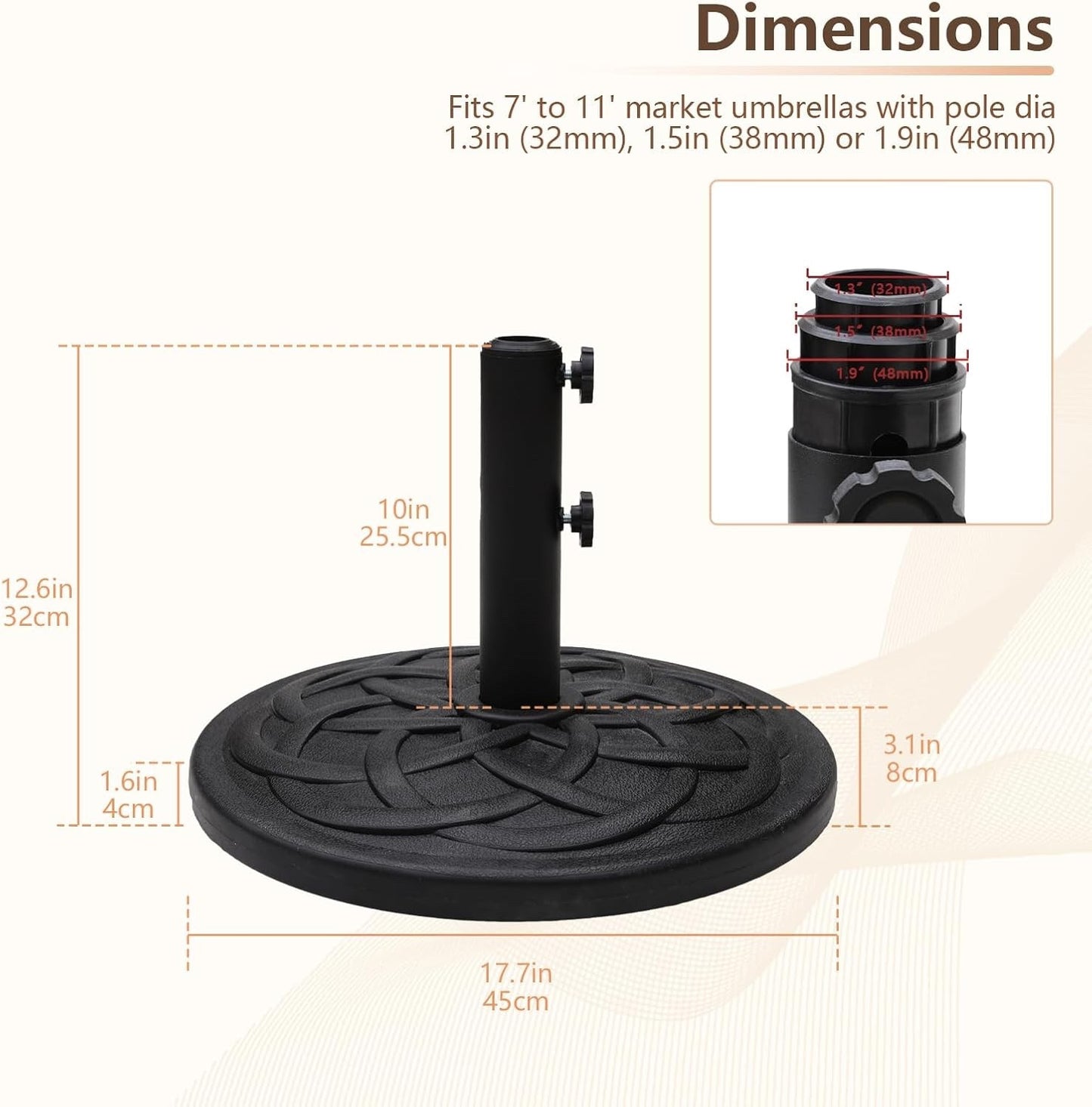 Garden Parasol Base Stand 12kg Heavy Duty Round Black Patio Umbrella Holder