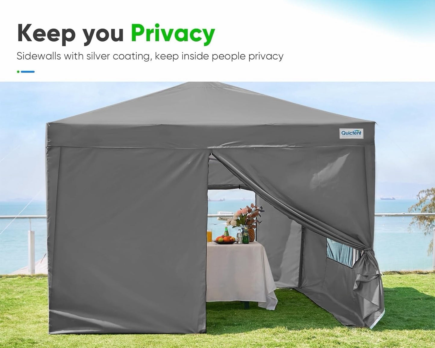 3x3m Pop Up Gazebo Tent Waterproof Mesh Sides Adjustable Height Grey Garden