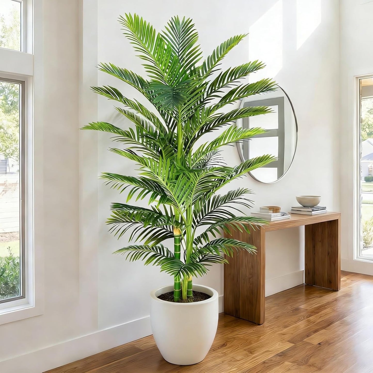 210cm Artificial Golden Cane Palm Tree Faux Indoor Plant 3 Trunks w Planter Pot