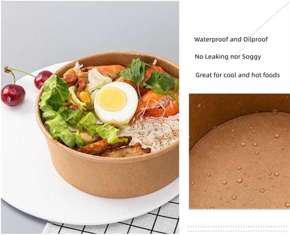 Disposable Paper Bowls 1000ml Kraft Takeaway Food Containers 50 Pack No Lids