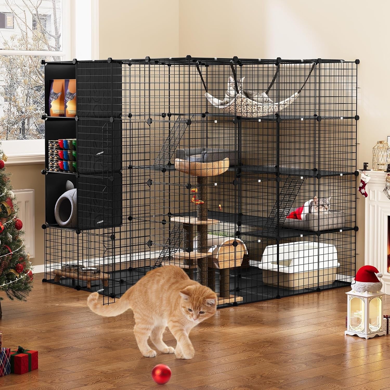 YITAHOME Large Metal Cat Cage Indoor Catio 4-Tier Playpen with Hammock – Black