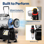 1/5HP Airbrush Kit 3L Tank Compressor 0.3mm Dual Action Gravity Feed
