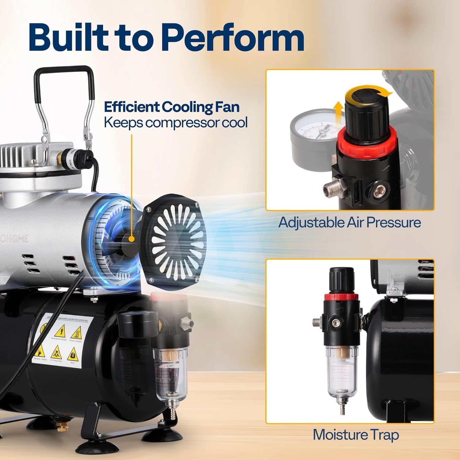 1/5HP Airbrush Kit 3L Tank Compressor 0.3mm Dual Action Gravity Feed