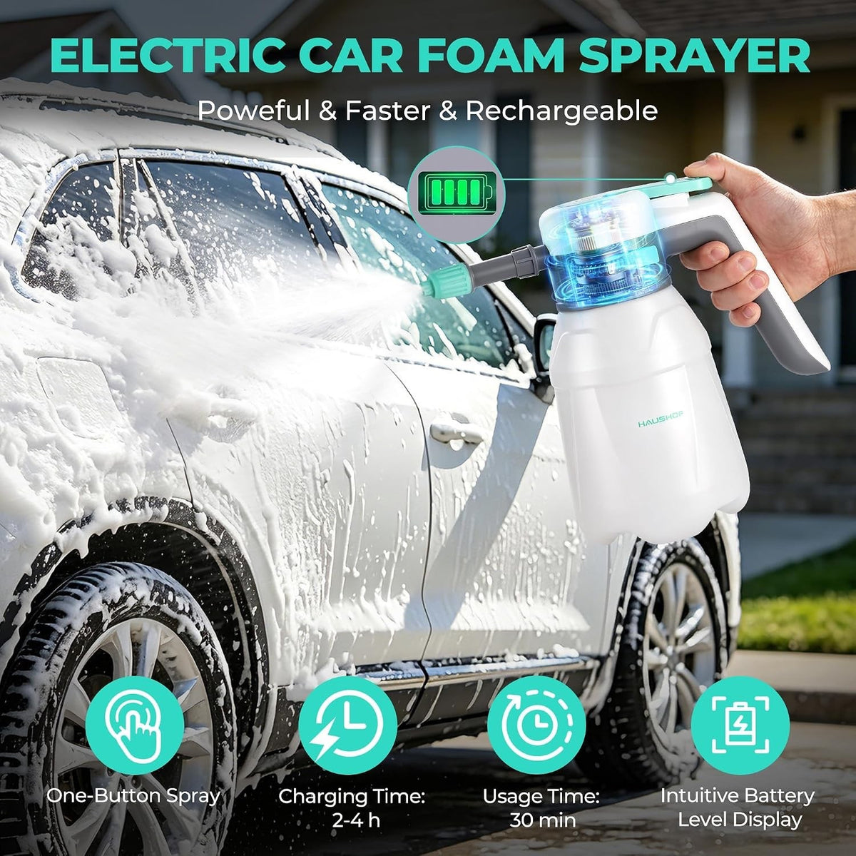 Foam Sprayer Electric 1.8L Cordless Car Wash Water Spray 90° Battery Display
