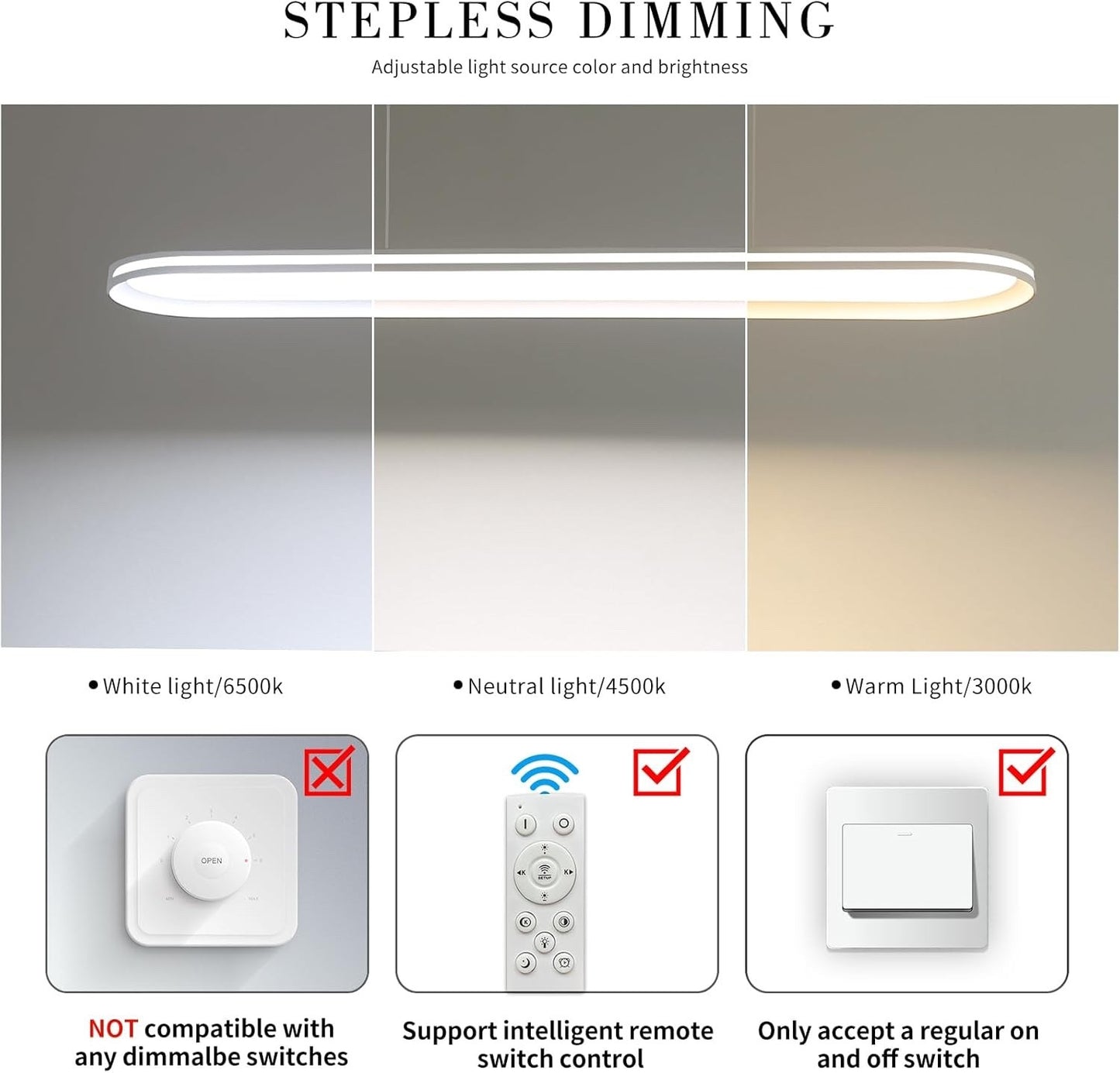 Oval Pendant Light 120cm Dimmable LED Ceiling Lamp Adjustable 3 Color Modes