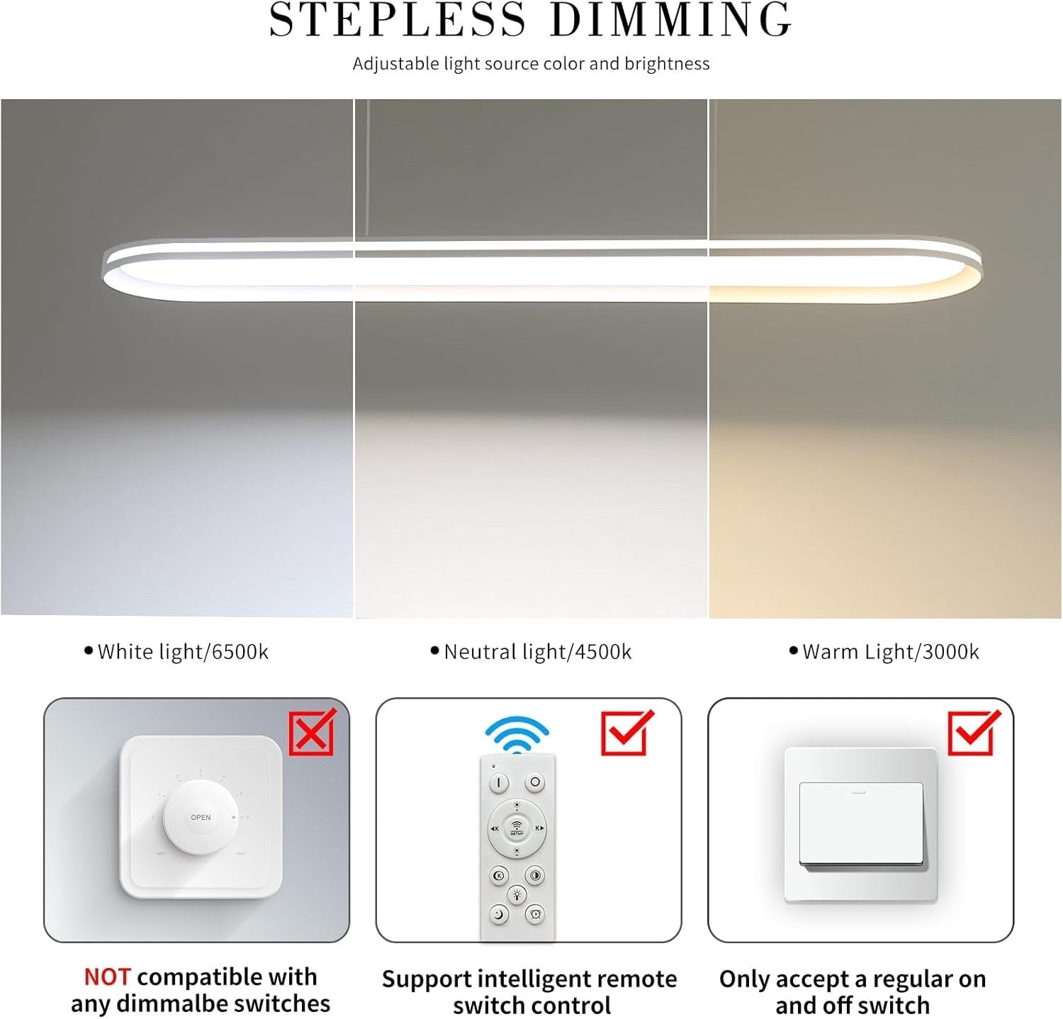 Oval Pendant Light 120cm Dimmable LED Ceiling Lamp Adjustable 3 Color Modes