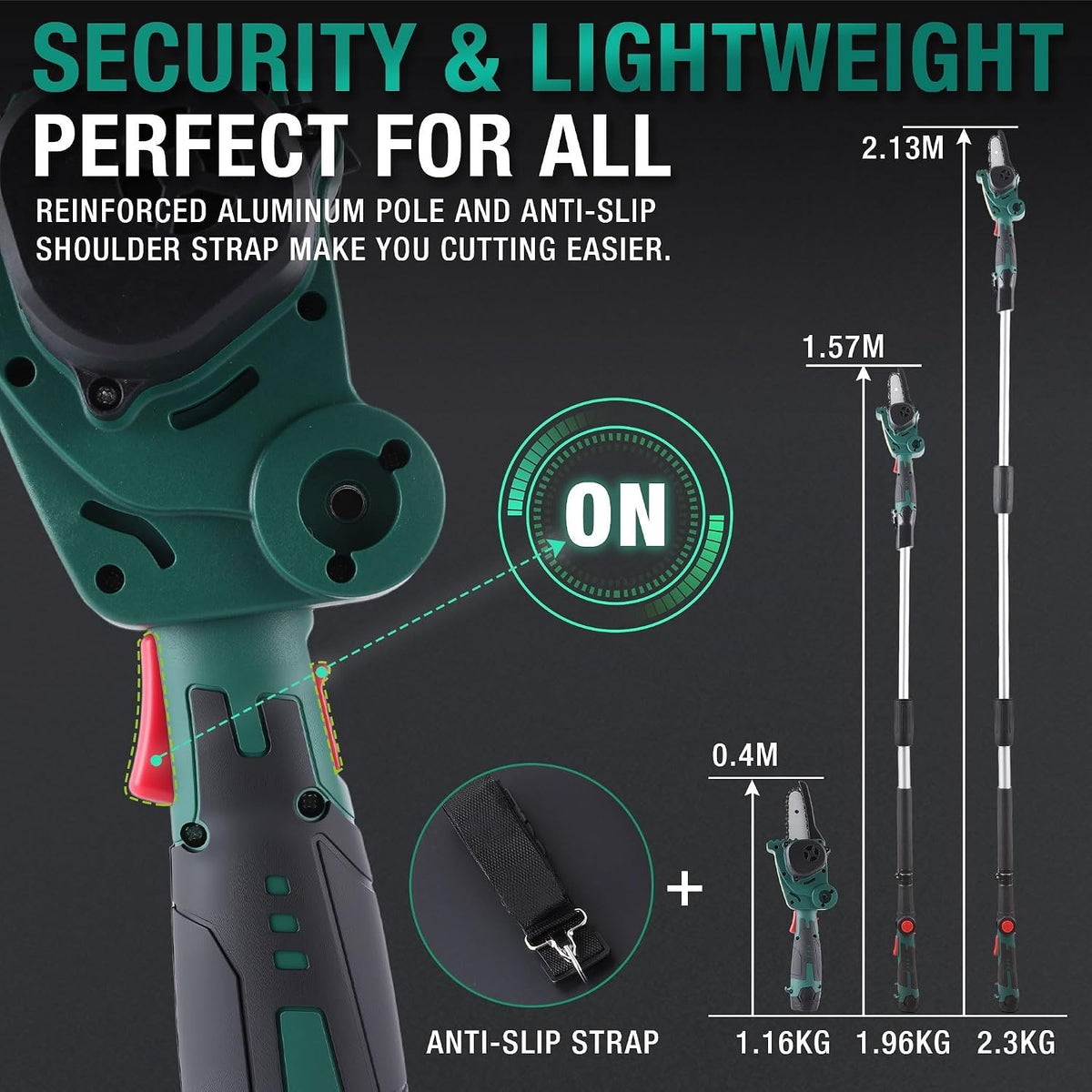 Cordless Pole Saw Chainsaw 4 Inch Mini Electric Pruner 13FT Reach 2x2Ah Battery