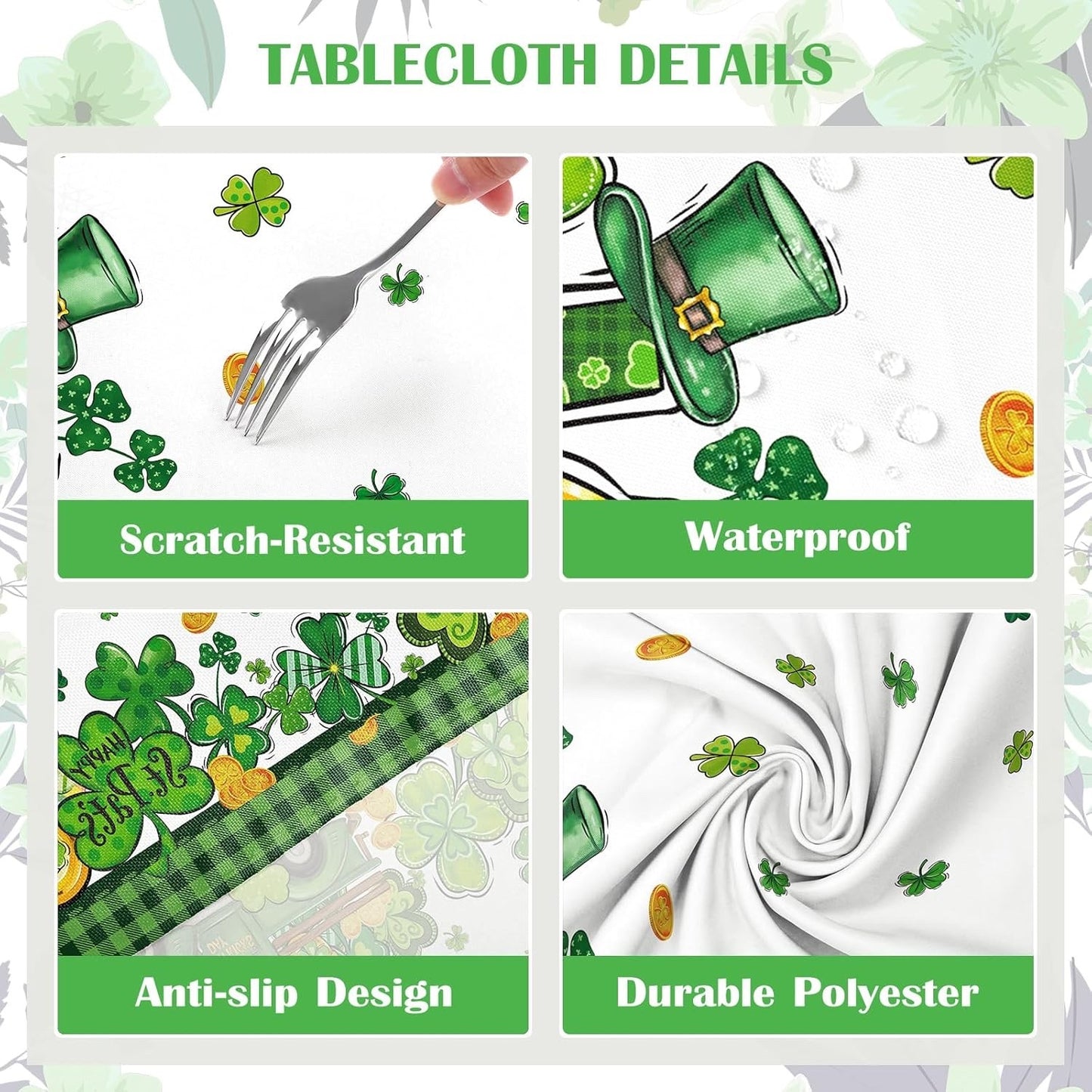 St Patricks Tablecloth Shamrock Clover Polyester Rectangular 60x84 Party Decor
