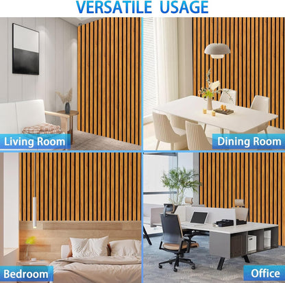 Acoustic Wall Panels 3D Slat Wood Finish Sound Absorbing 2 Pack Walnut