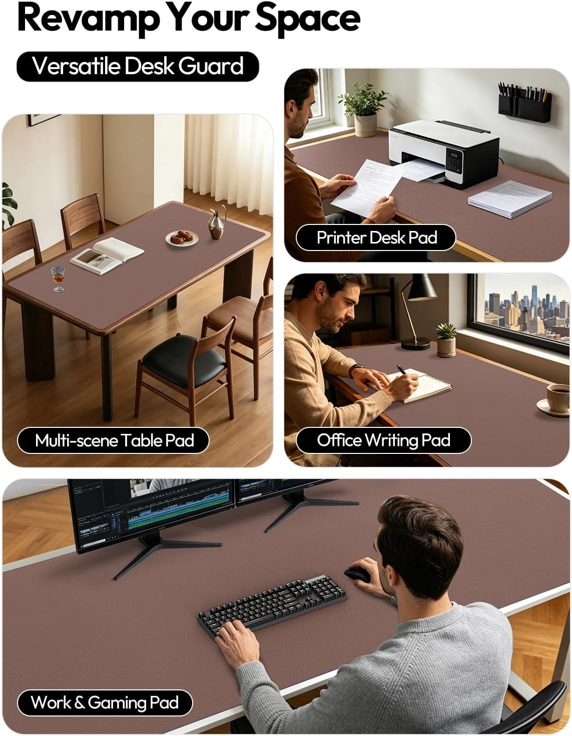 Desk Mat Mouse Pad Large 120x60cm Chocolate Brown PU Leather Waterproof Non Slip
