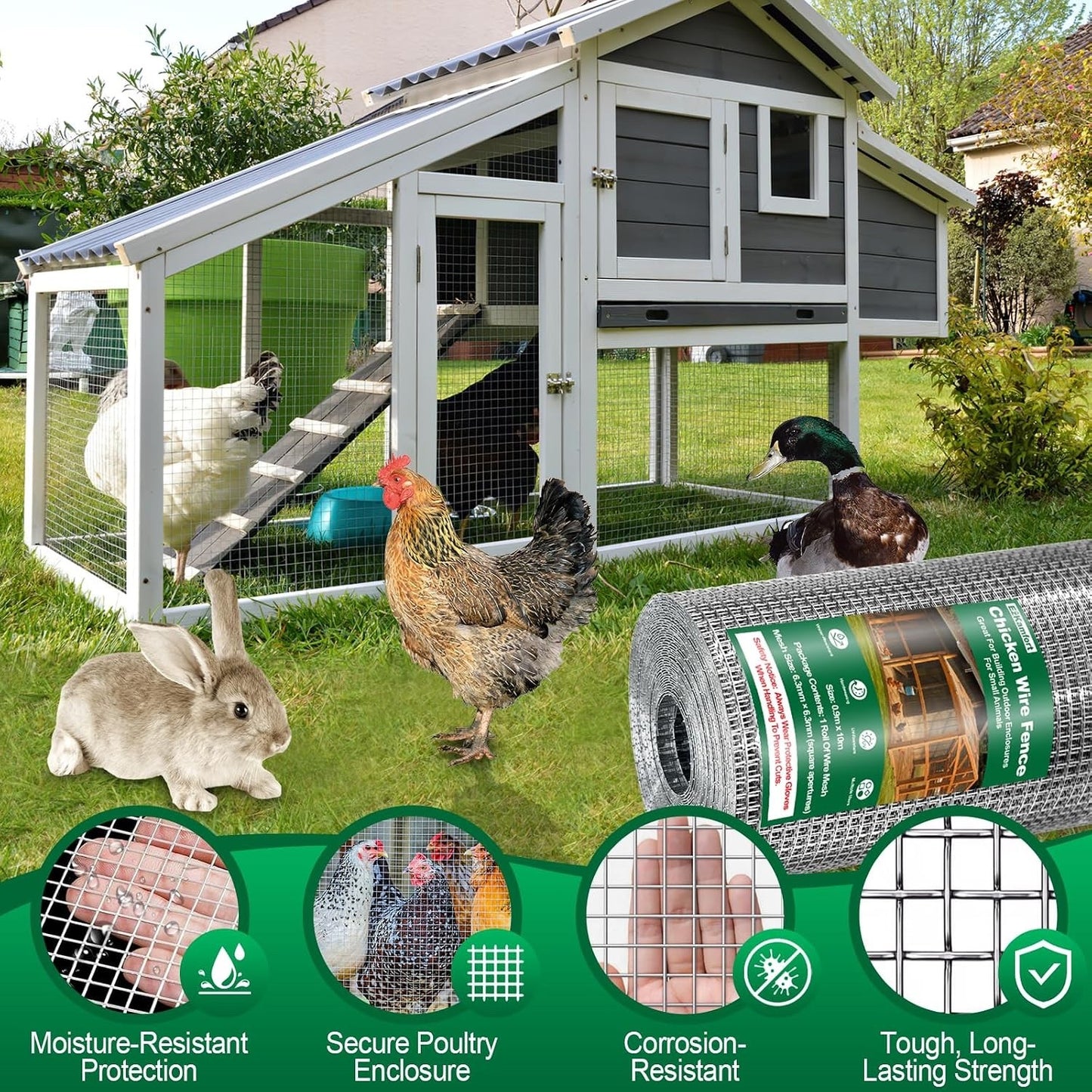 Chicken Wire Mesh Roll 10m 90cm 0.6mm Galvanized Welded Garden Fence Netting