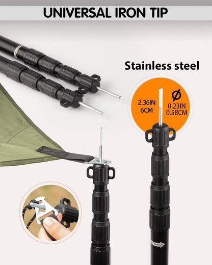 Tent Poles Telescoping Tarp Aluminum 8.7FT Adjustable Set 2 Camping Hiking Black