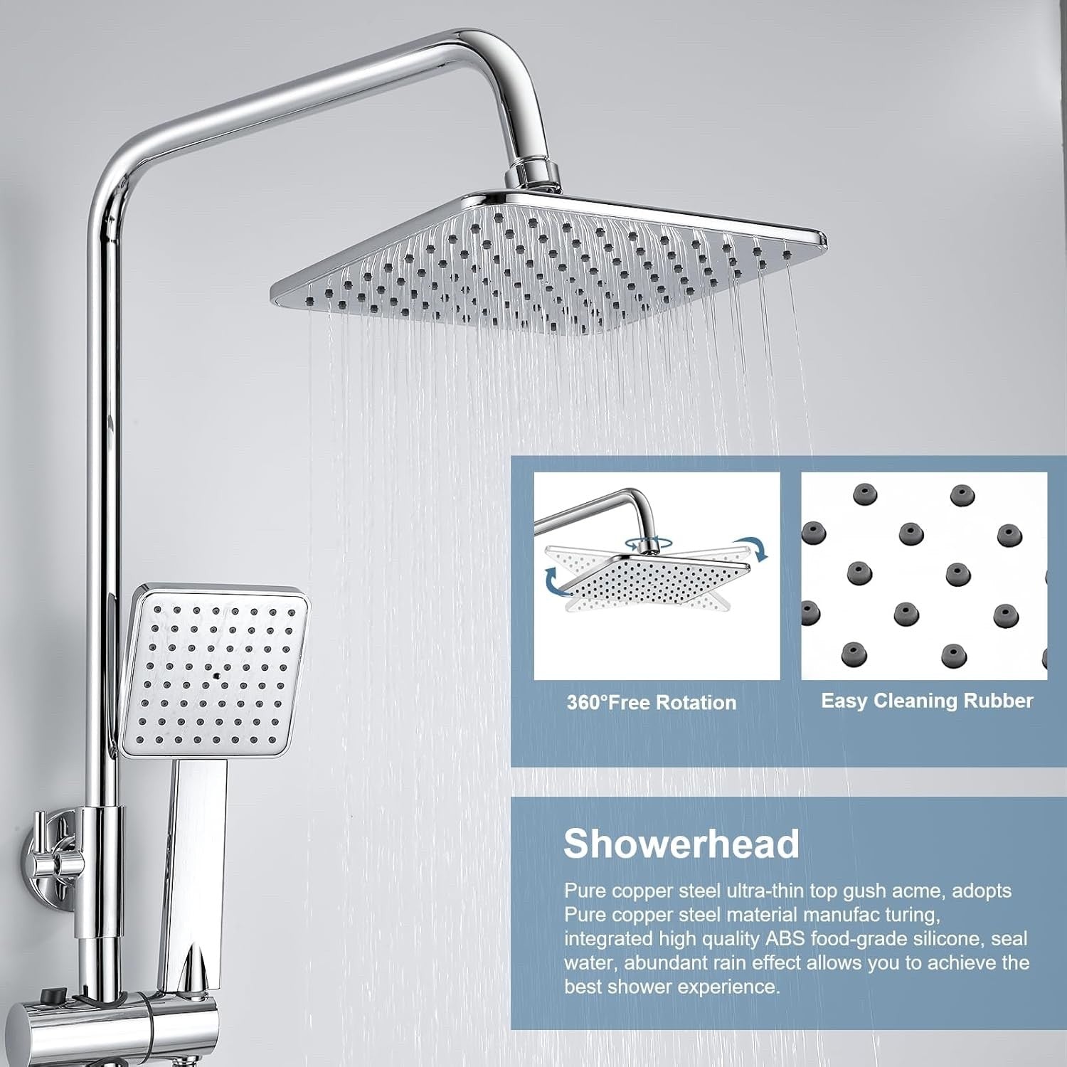 Shower Riser Rail Kit Rainfall Head Handheld Chrome Bathroom Mixer Set Hose