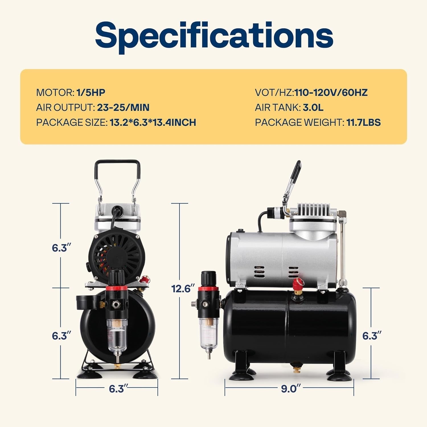 1/5HP Airbrush Kit 3L Tank Compressor 0.3mm Dual Action Gravity Feed