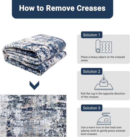 Large Area Rug Carpet 200x300cm Navy Blue Abstract Washable Non Slip Low Pile