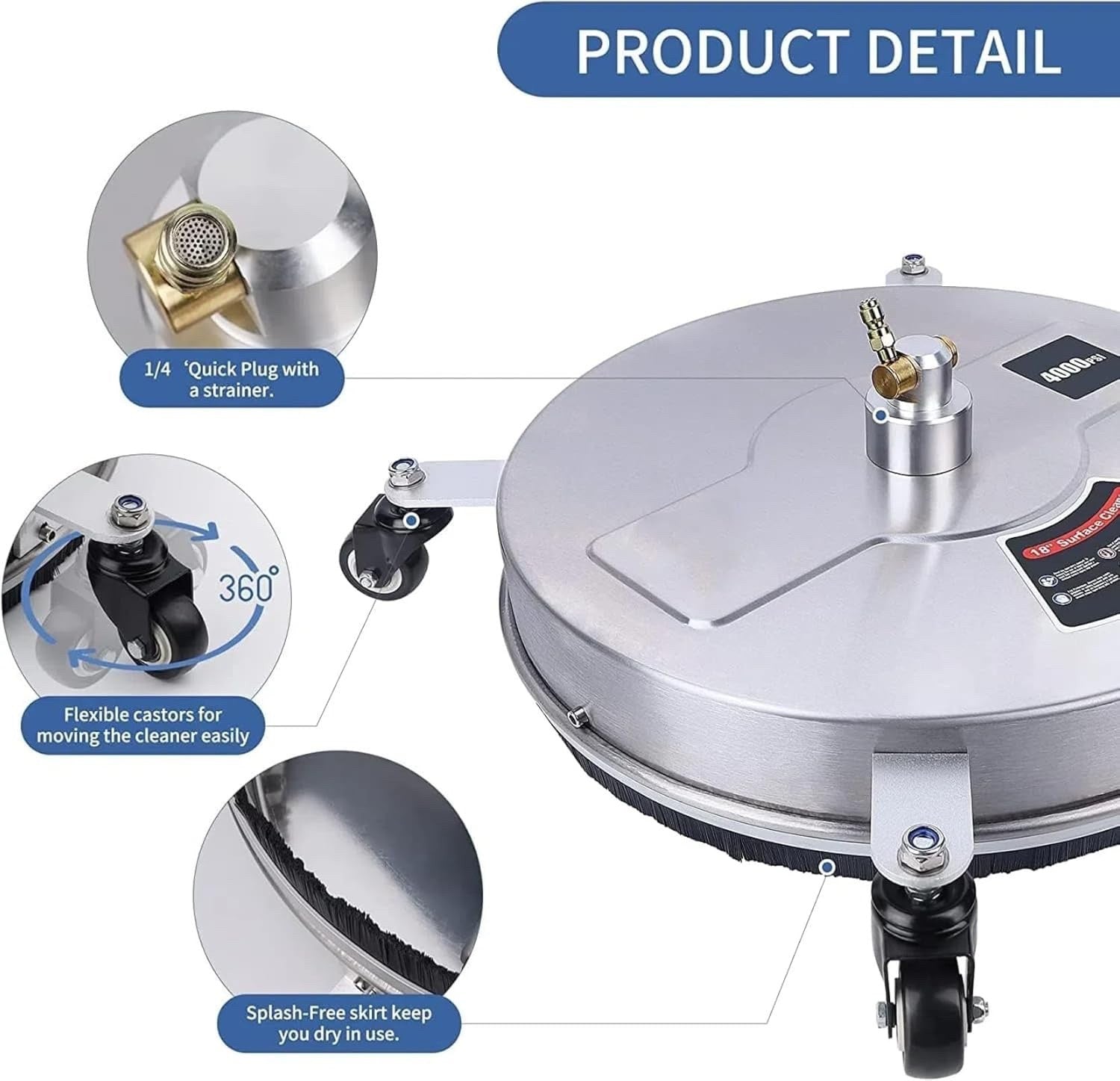 13" Heavy Duty Pressure Washer Surface Cleaner for Deck Driveway 4000PSI