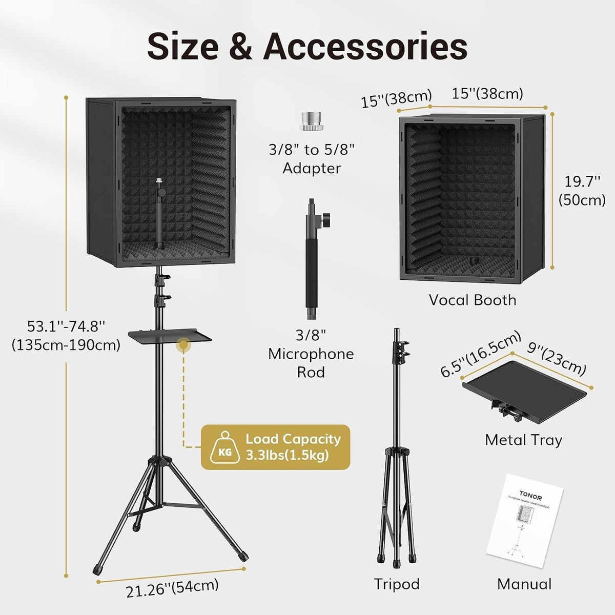 Microphone Isolation Shield Studio Vocal Booth Acoustic Foam Tripod Stand 190cm