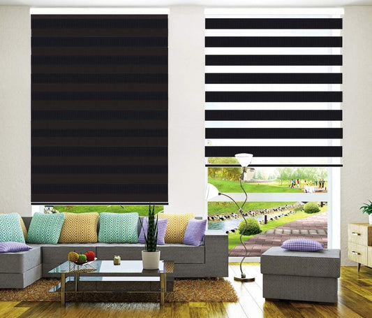 Black Zebra Roller Blind 150x150cm Day Night Dual Layer Window Shade Blind