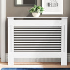 White MDF Radiator Cover 100cm Tall Modern Slatted Heater Cabinet Shelf