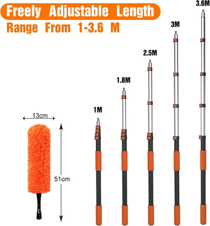 Feather Duster Telescopic Pole 3.6m Ceiling Fan Cleaner Microfibre Cobweb Brush 
