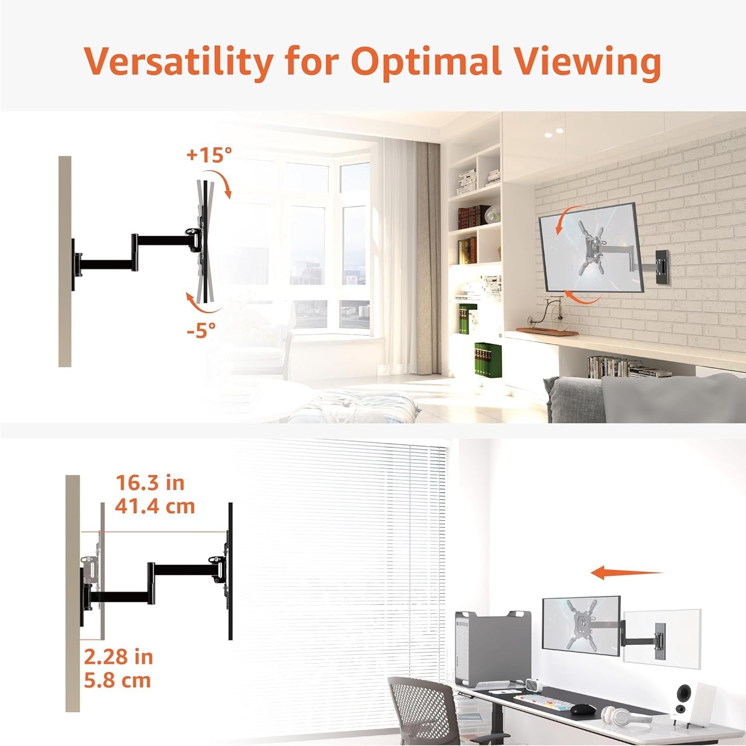Amazon Basics Full-Motion TV Wall Mount For 12-Inch to 40-Inch Black