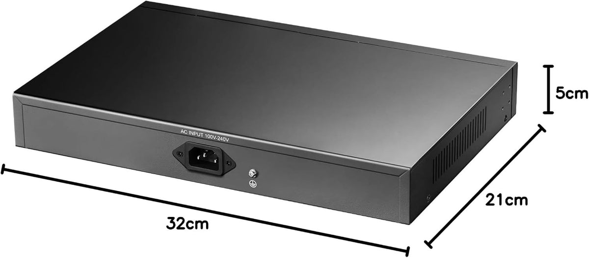 24 Port Gigabit PoE Network Switch 300W Unmanaged Ethernet 2 SFP Rackmount LAN