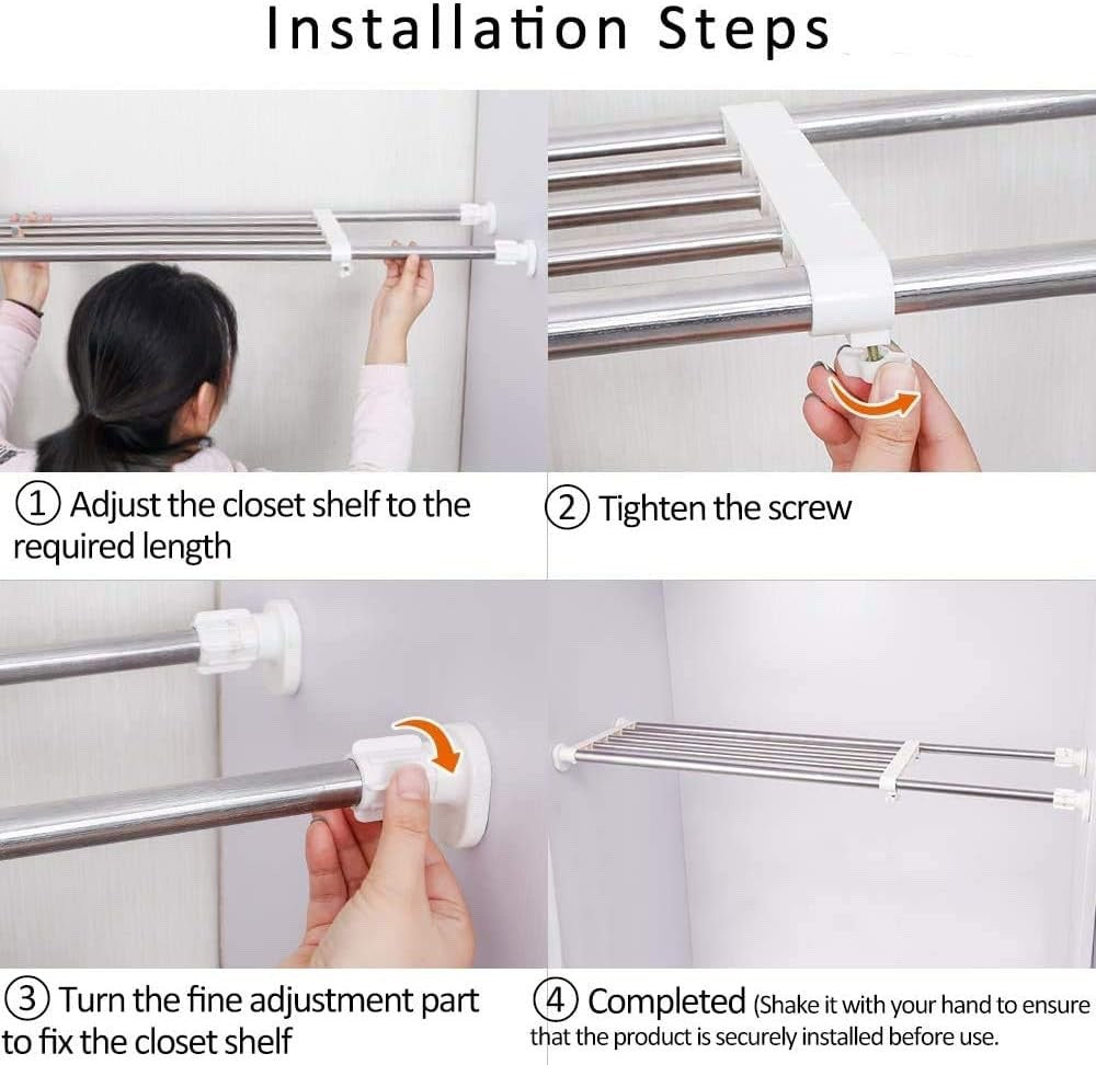 Expandable Wardrobe Shelf Rack 50-80cm Ivory Tension Storage Organiser No Drill
