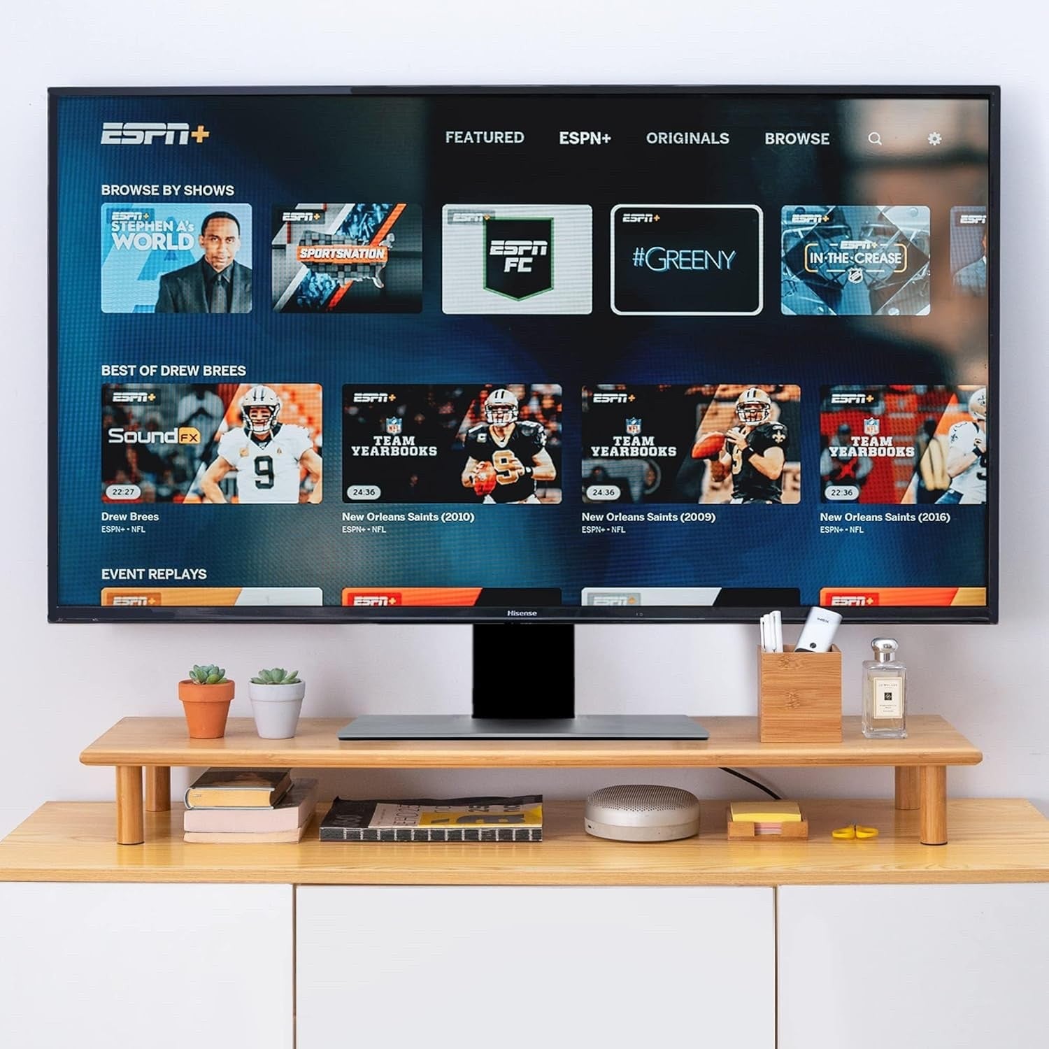 Bamboo Dual Monitor Stand Desk Shelf Riser Heavy Duty PC Laptop TV