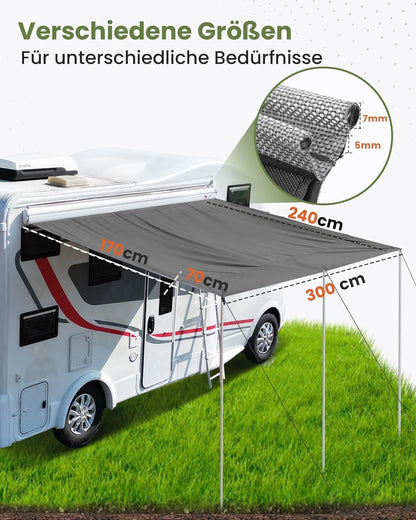 Caravan Awning 300x240cm 420D Polyester Waterproof UV50+ Piping Kit Dark Grey