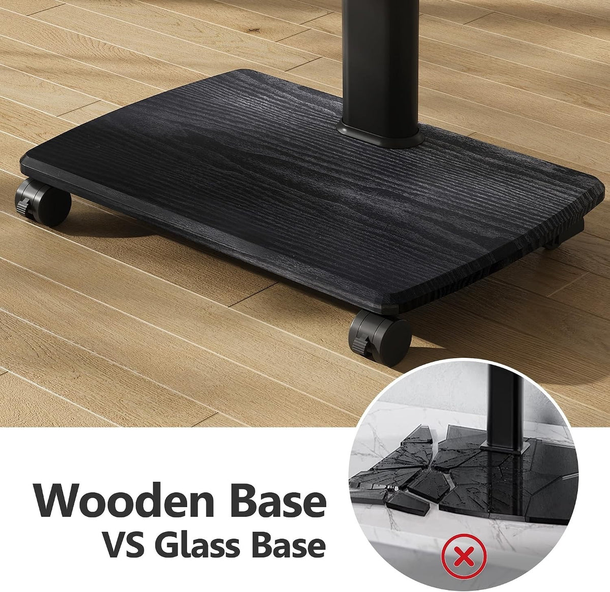 TV Stand Floor Mobile Wheels 32-70in Wooden Shelf Height Adjustable Swivel Black