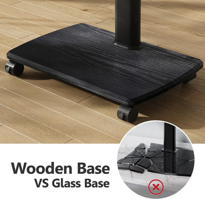 TV Stand Floor Mobile Wheels 32-70in Wooden Shelf Height Adjustable Swivel Black