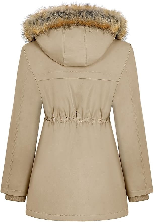 Womens Winter Parka Jacket Waterproof Fleece Lined Hooded Coat Khaki XL