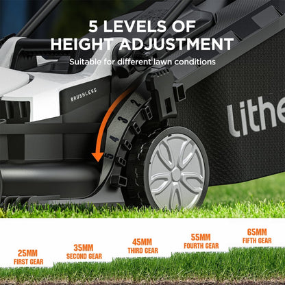 Litheli Cordless Lawn Mower 20V 33cm Brushless 5 Heights 30L 4.0Ah Battery