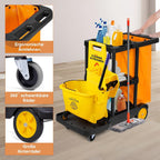 Large Janitorial Cleaning Cart Trolley Housekeeping Utility w/ Swivel Wheels