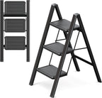 3 Step Folding Ladder Stool Adult Heavy Duty Widened Pedal Non-Slip Black