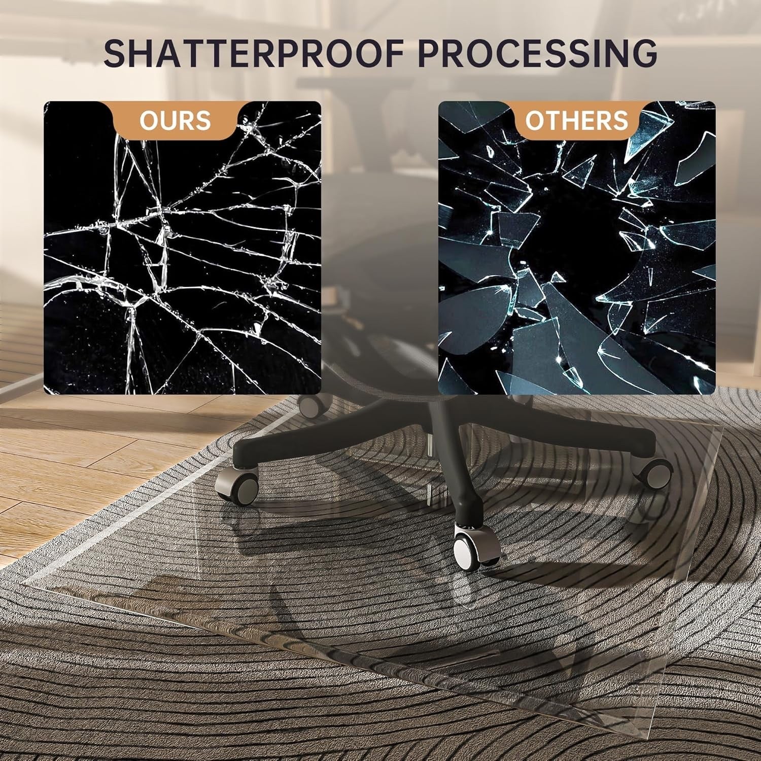 91x91cm Tempered Glass Chair Mat Clear Beveled for Carpet Hardwood