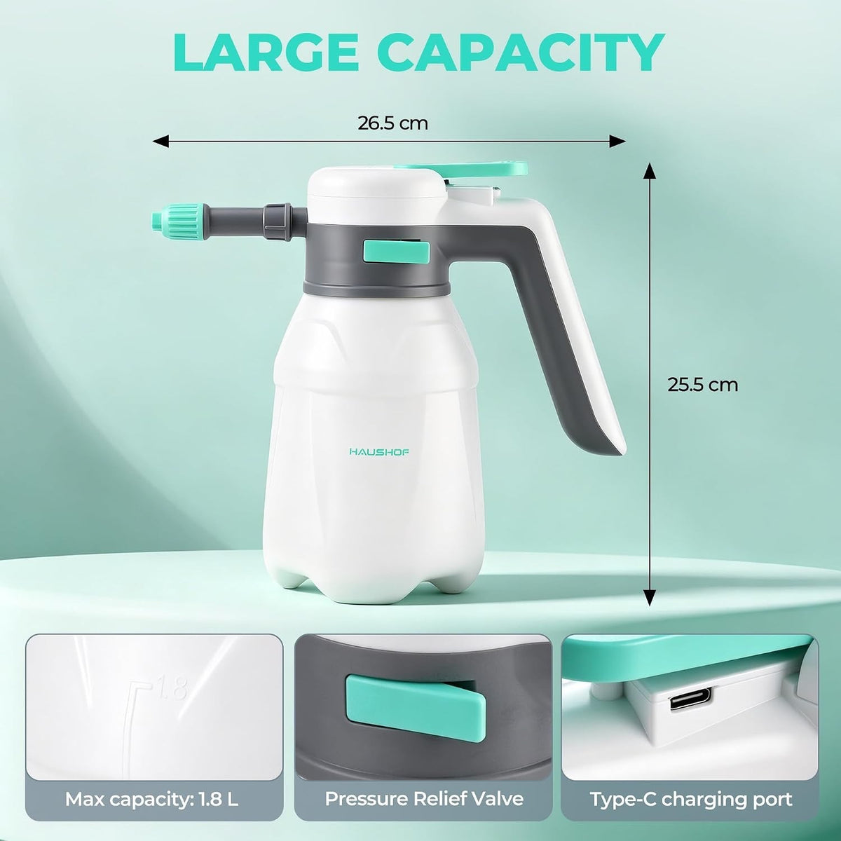 Foam Sprayer Electric 1.8L Cordless Car Wash Water Spray 90° Battery Display