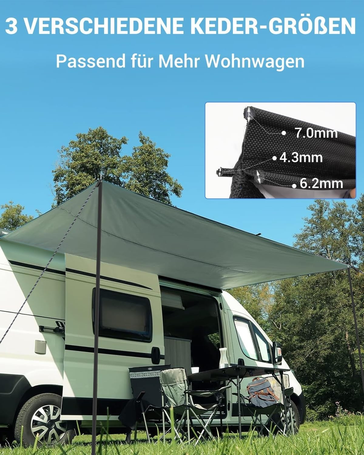 Campervan Awning Caravan Canopy 3.5x2.4m 3 Keder Sizes 210D Waterproof UV Cover