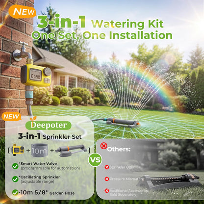 Garden Sprinkler System 3 in 1 Automatic Timer 10m Hose Oscillating Irrigation