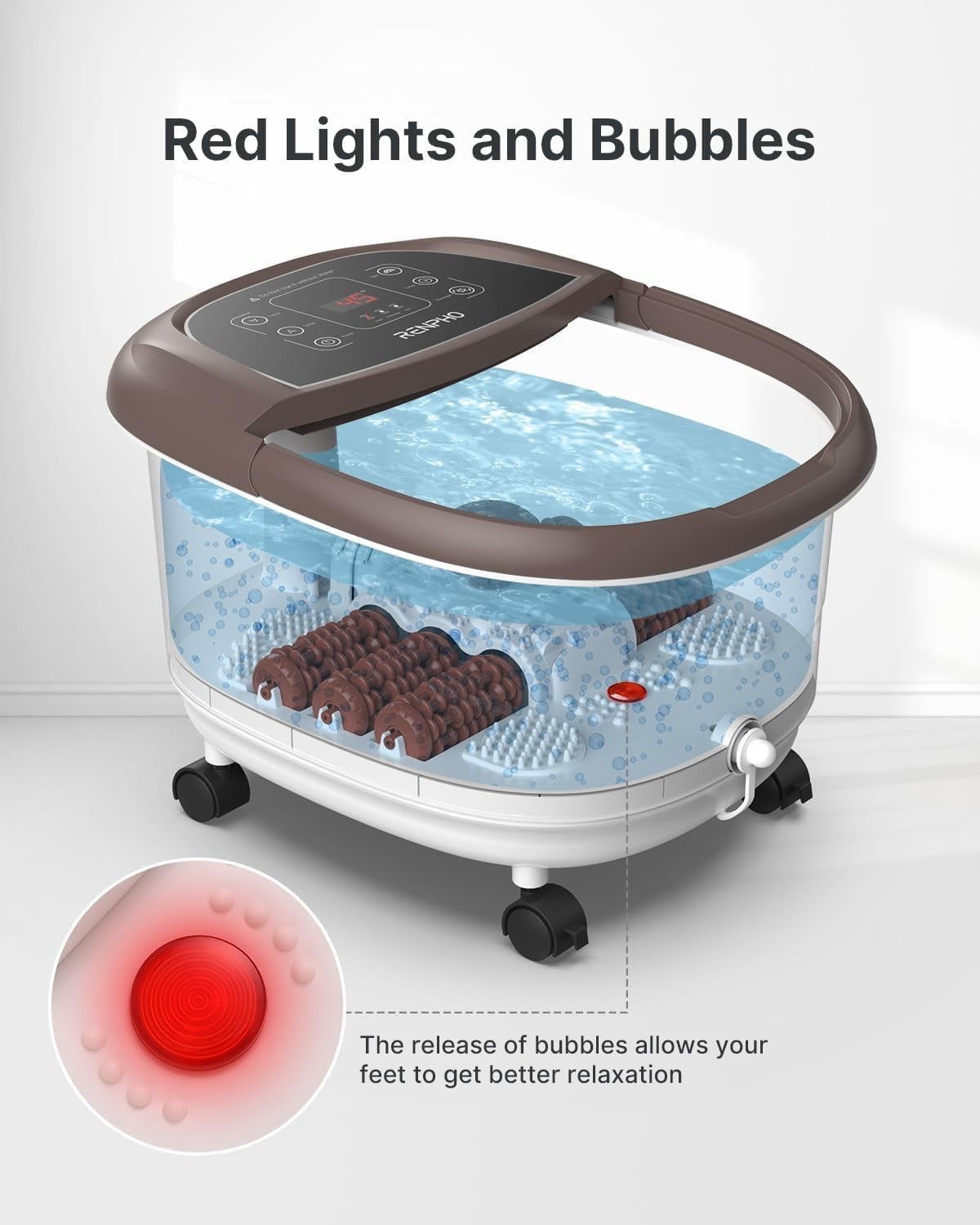 Electric Foot Spa Massager Heated Foot Bath Auto Rollers Timer 3 Modes Brown
