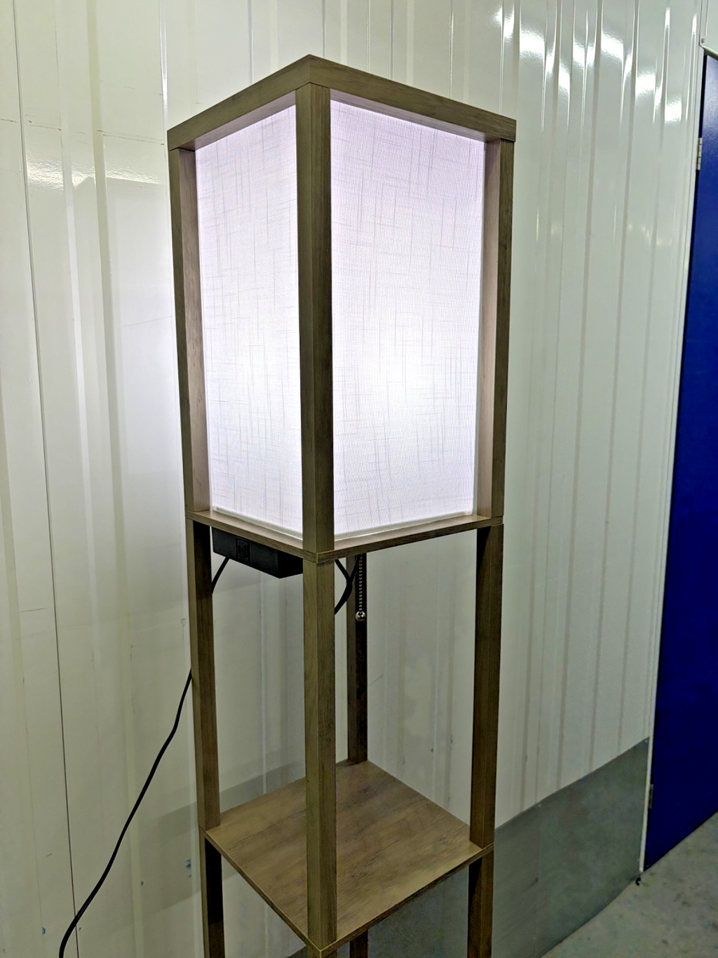 LED Floor Lamp w/ Shelves Remote Dimmable USB 3-Tier Rustic Grey