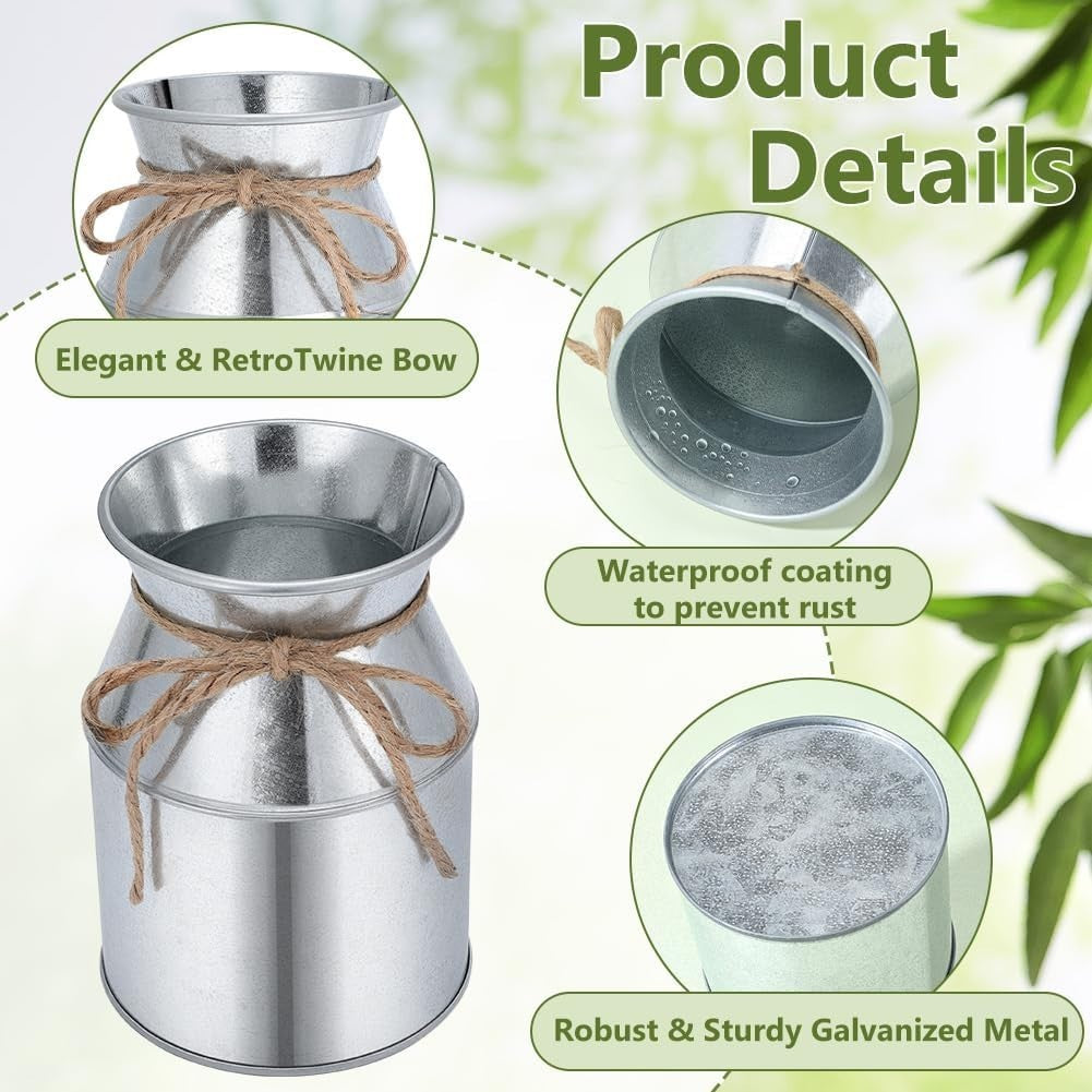 Flower Vases Metal Milk Cans 12 Pack Silver Rustic Galvanised Wedding Table