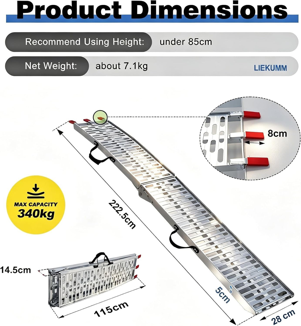Motorbike Loading Ramp Folding Aluminium 225.5cm 28cm 340kg Non Slip Single