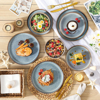 Dinner Plates Bowls Set 18 Piece Stoneware Service For 6 Lavender Blue Crockery