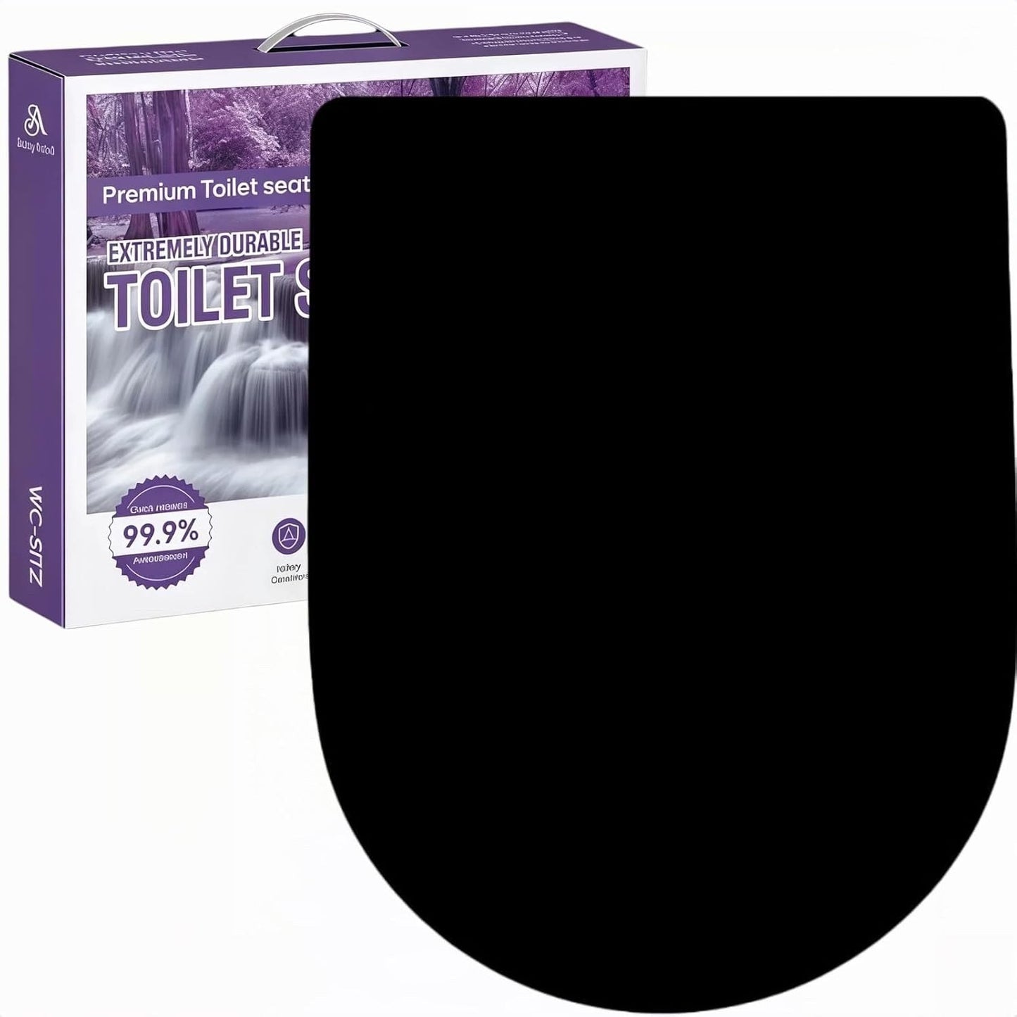 Black D Shape Toilet Seat Soft Close Quick Release Adjustable Hinges 46x36cm