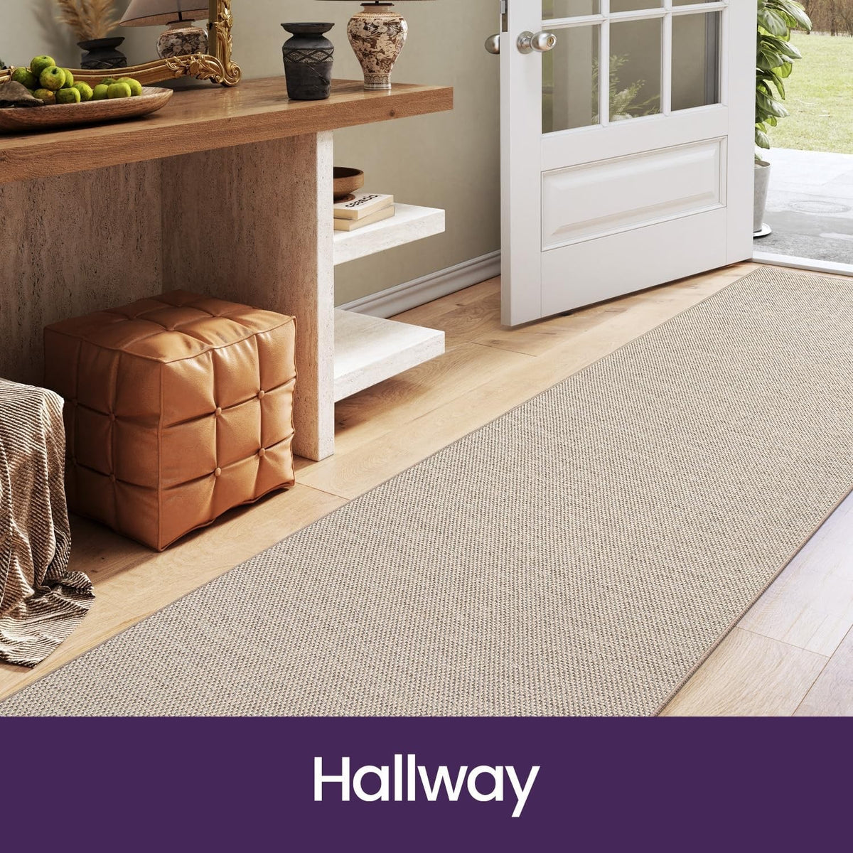 Hallway Runner Rug Carpet 80x300cm Non Slip Rubber Backed Absorbent Khaki Low Pi