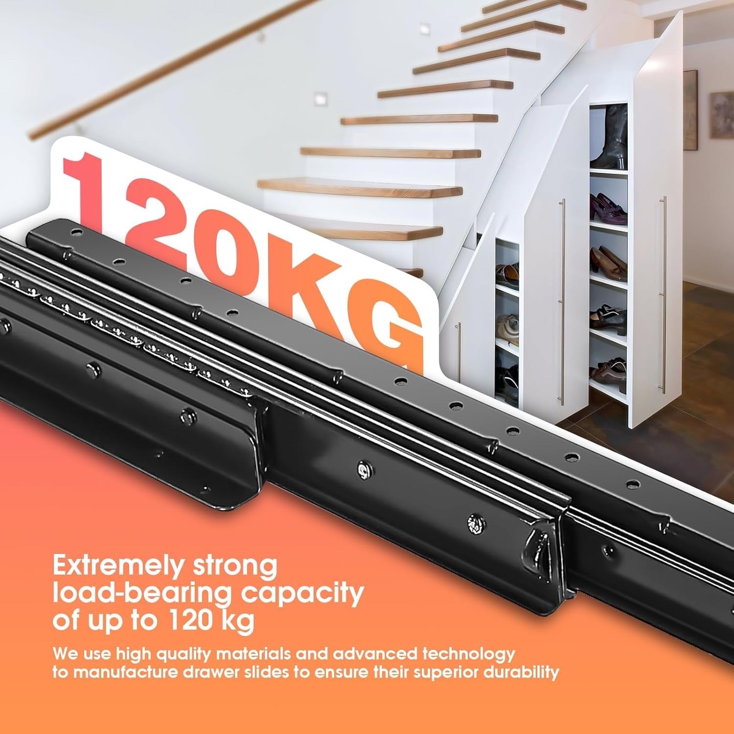 SHUHANG Bottom Full Extension Concealed Drawer Runners 120kg Mounted Pair 600mm