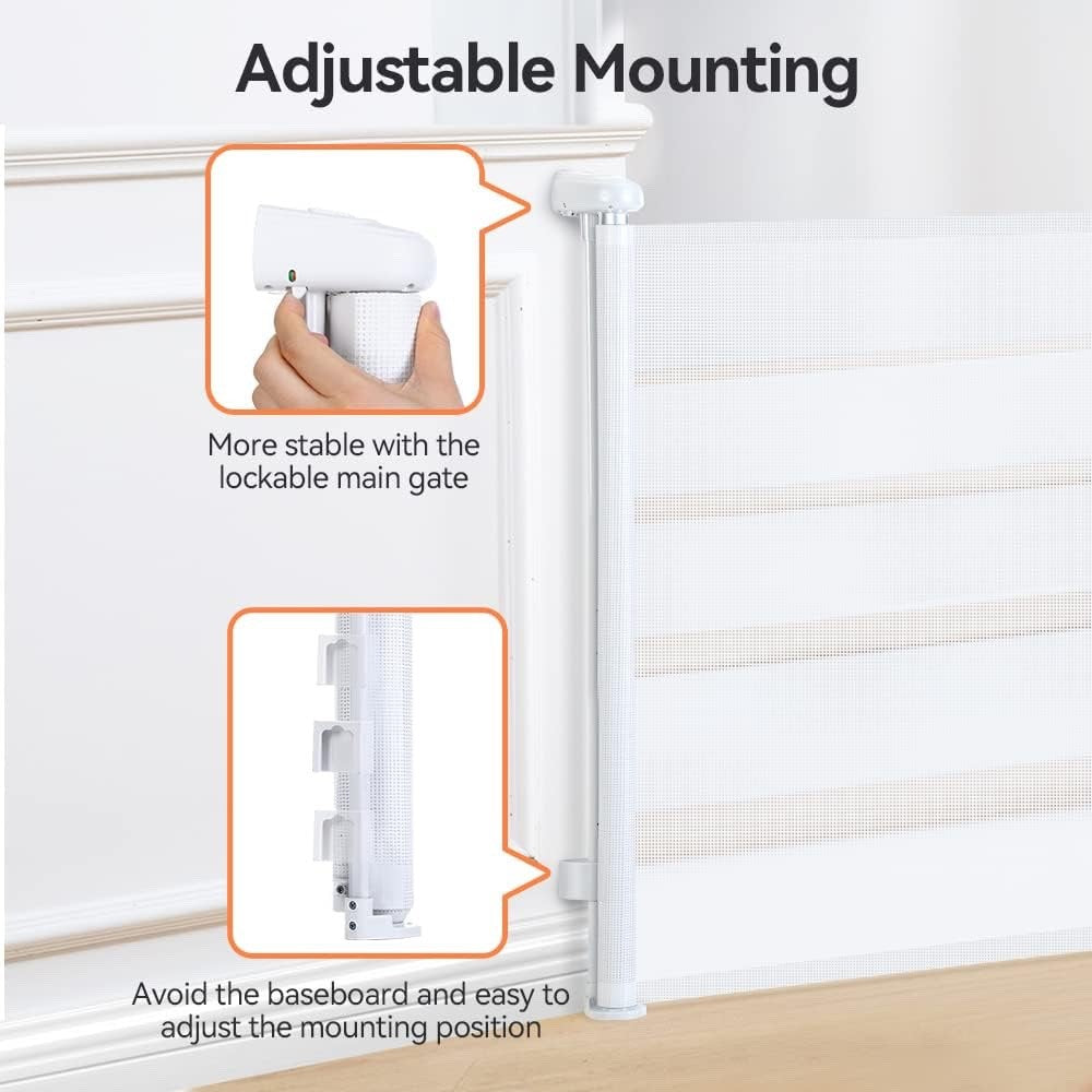Retractable Baby Gate Extra Wide 180cm 84cm Tall White Child Pet Safety Mesh