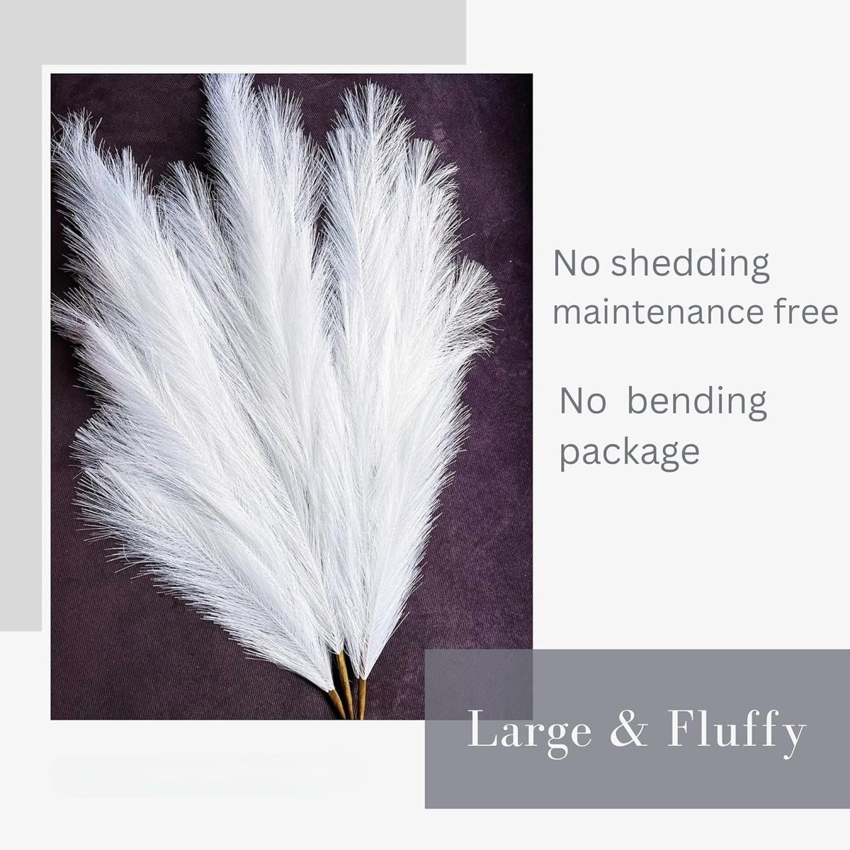 Artificial Pampas Grass 3 Stems 116cm White Large Faux Flowers Tall Vase Decor